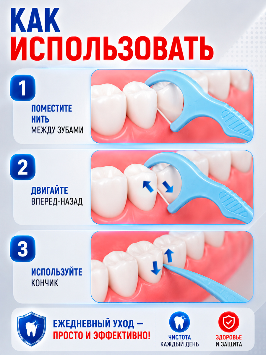 Зубная нить + зубочистка 2 в 1 (Флоссеры), 14 шт. + Plastic Box - Бокс пластиковый 82*85*29, белый