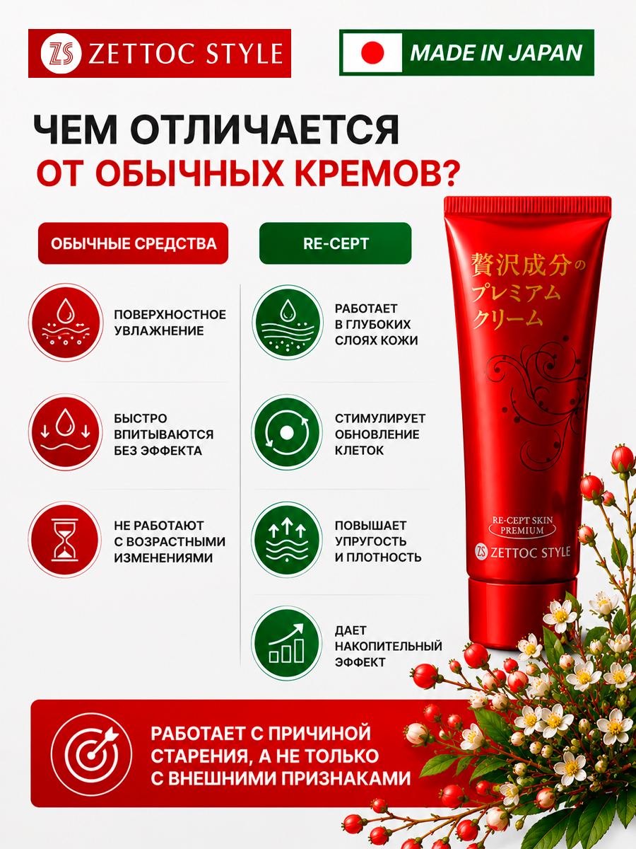 RE-CEPT Skin Premium Cream - крем для кожи, ТМ ZETTOС. Для лица, 60 г