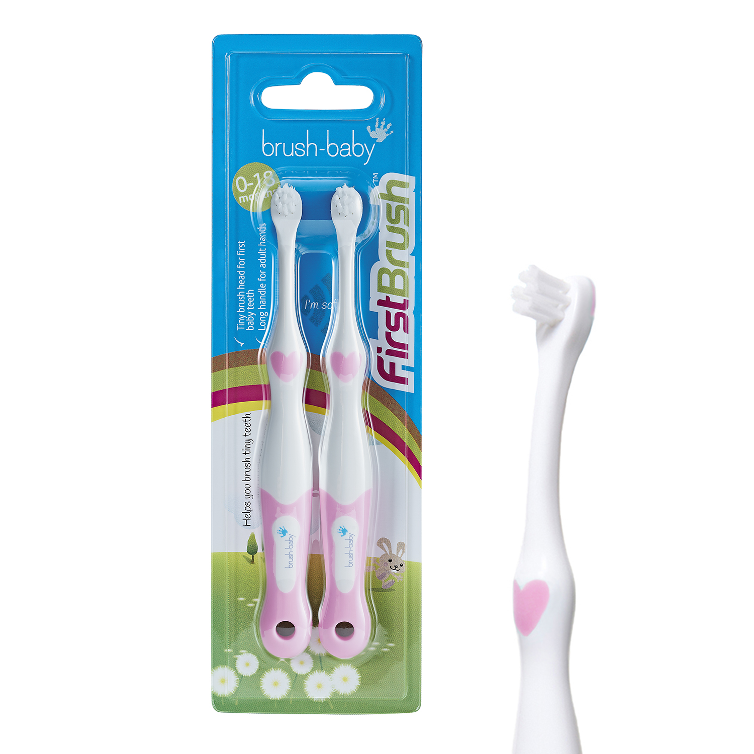 Brush Baby - Щетка зубная детская (0 - 18 мес) FirstBrush (розовый), 2 шт/ упак