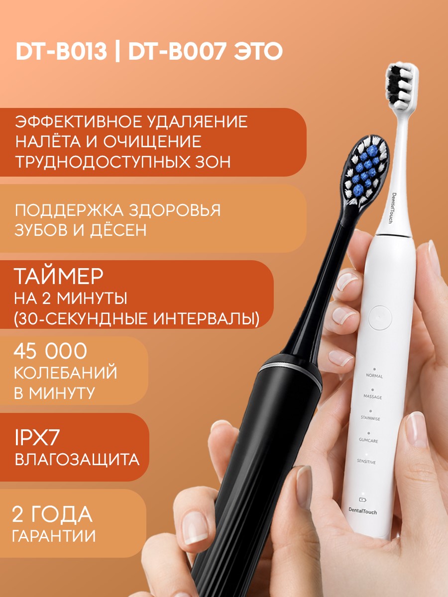 Сменные насадки ТМ «DentalTouch». Для электрической зубной щетки DT-B007, DT-B013, 2 шт. Монопучковые. Черные.