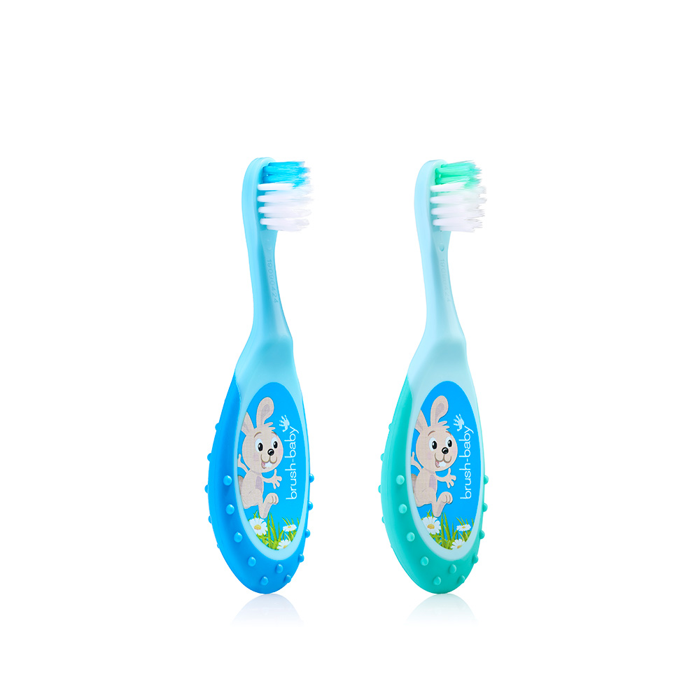 Brush Baby - Щетка зубная детская (0 - 3 лет) FlossBrush (бирюзовая+ голубая), 2 шт/упак