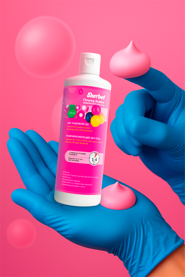 Реминерализующий АПФ гель Sherbet APF Thixotropic Gel; Вкус Жевательная резинка (Chewing Bubble); объем 500 мл.