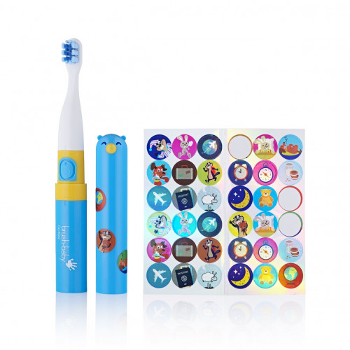 Brush-Baby Go-Kidz Blue детская электрическая зубная щетка с наклейками, от 3 лет, голубая