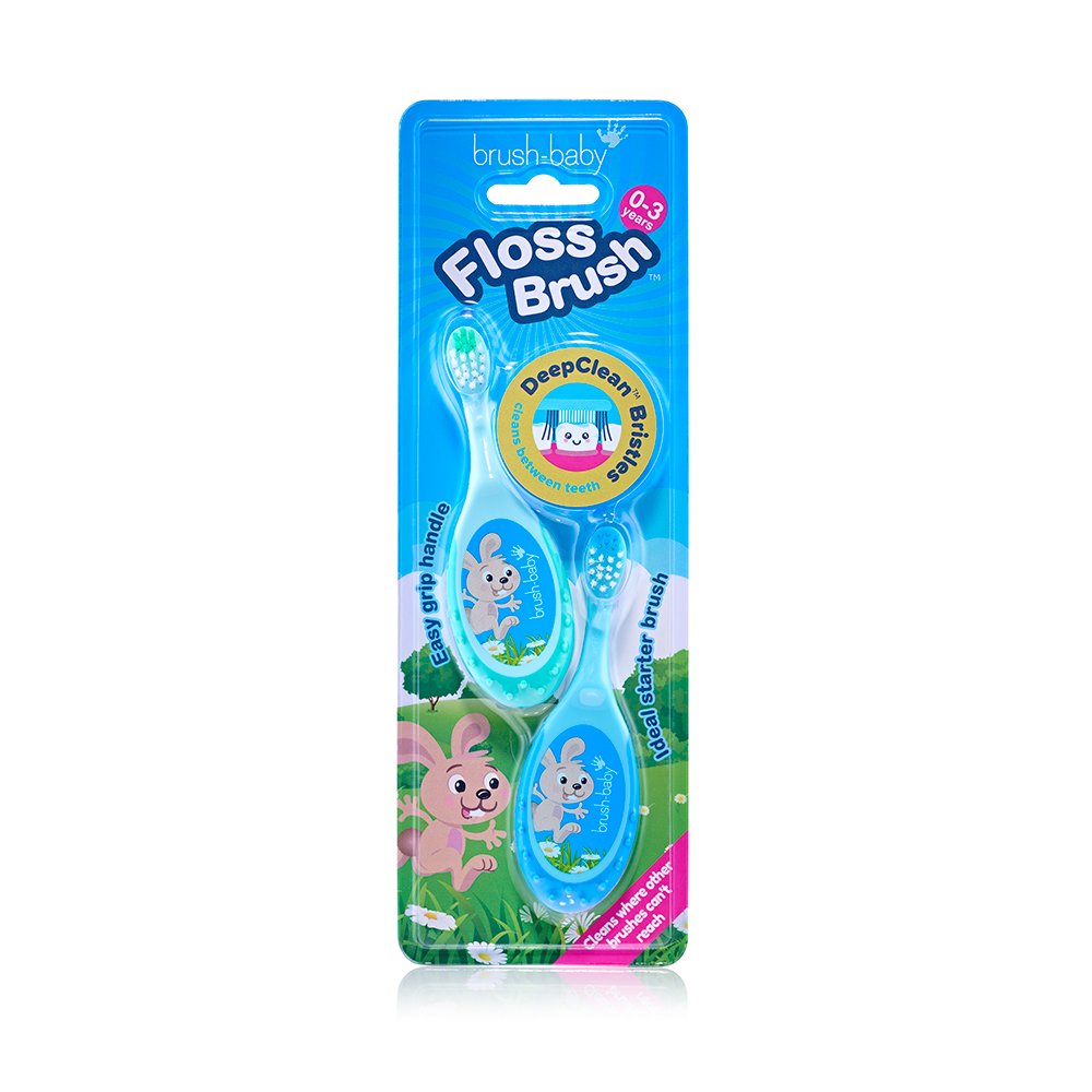 Brush Baby - Щетка зубная детская (0 - 3 лет) FlossBrush (бирюзовая+ голубая), 2 шт/упак