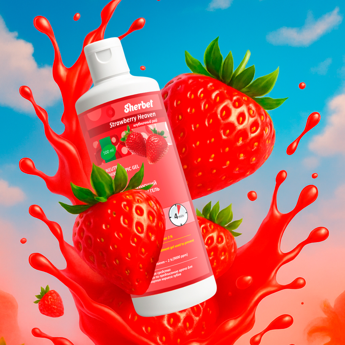 Реминерализующий рН-Нейтральный гель Sherbet Neutral Thixotropic Gel; Вкус Клубничный рай (Strawberry Heaven); объем 500 мл