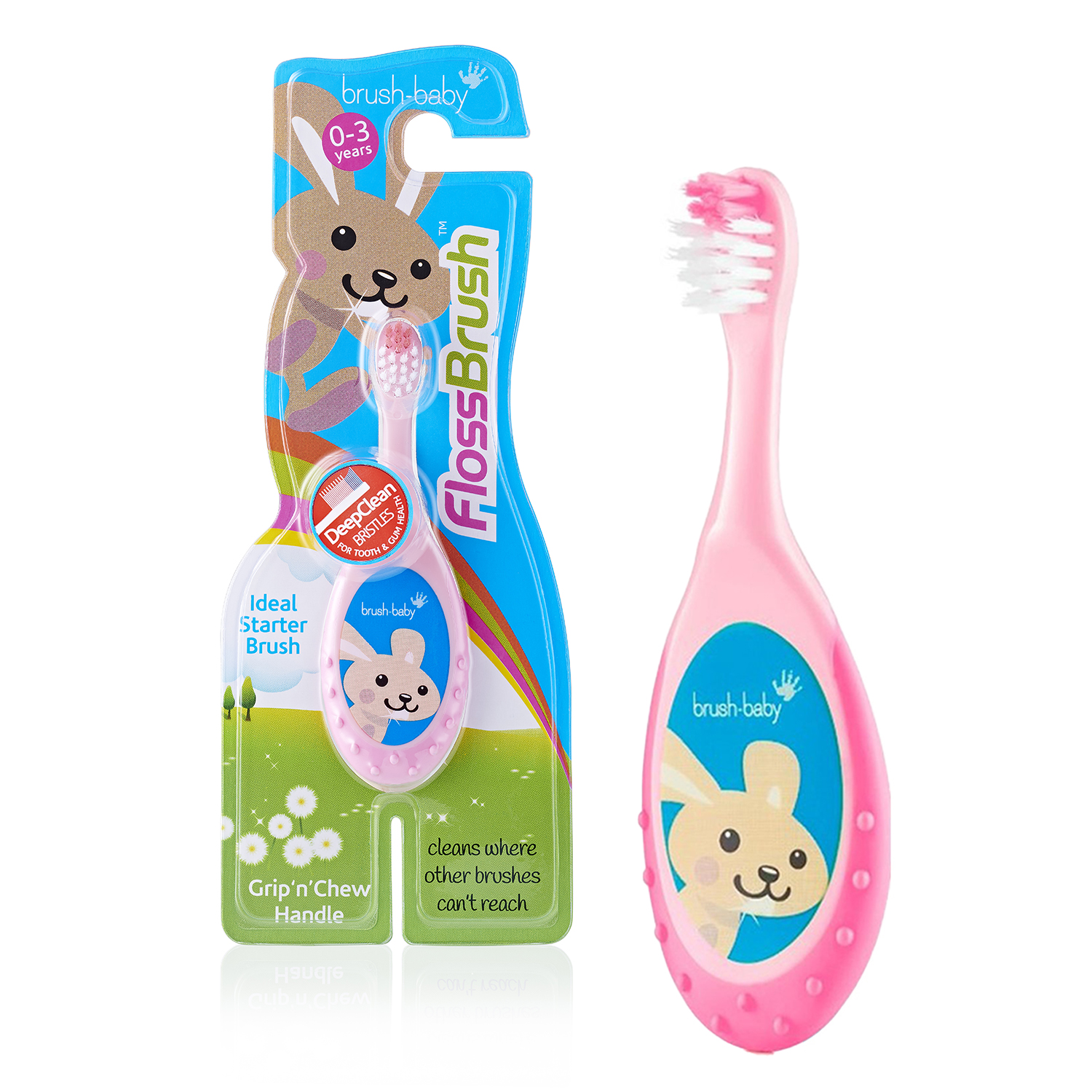 NEW Brush Baby - Щетка зубная детская (0 - 3 лет) FlossBrush (розовая)