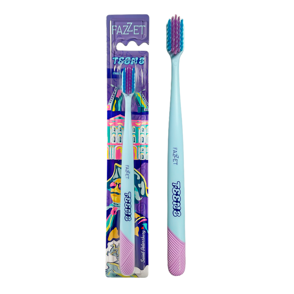 Зубная щетка TEENS т.м. FAZZET для детей до 12 лет, голубая