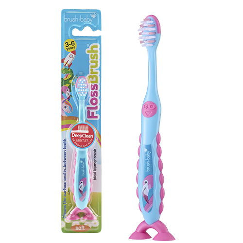 Brush Baby - Щетка зубная детская (3 - 6 лет) FlossBrush (фламинго)