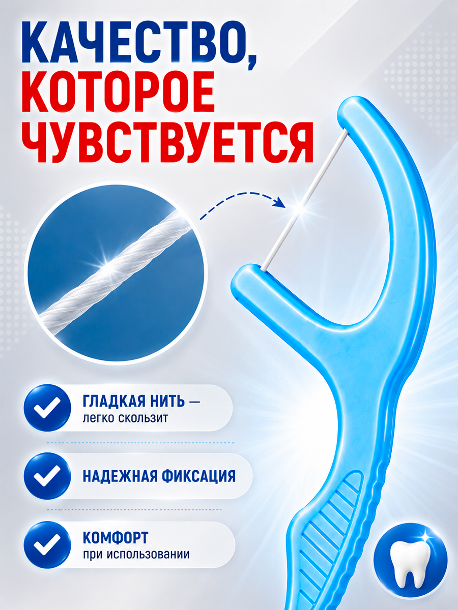 Зубная нить + зубочистка 2 в 1 (Флоссеры), 100 шт. + ПОДАРОК Plastic Box - Бокс пластиковый 82*85*29, белый