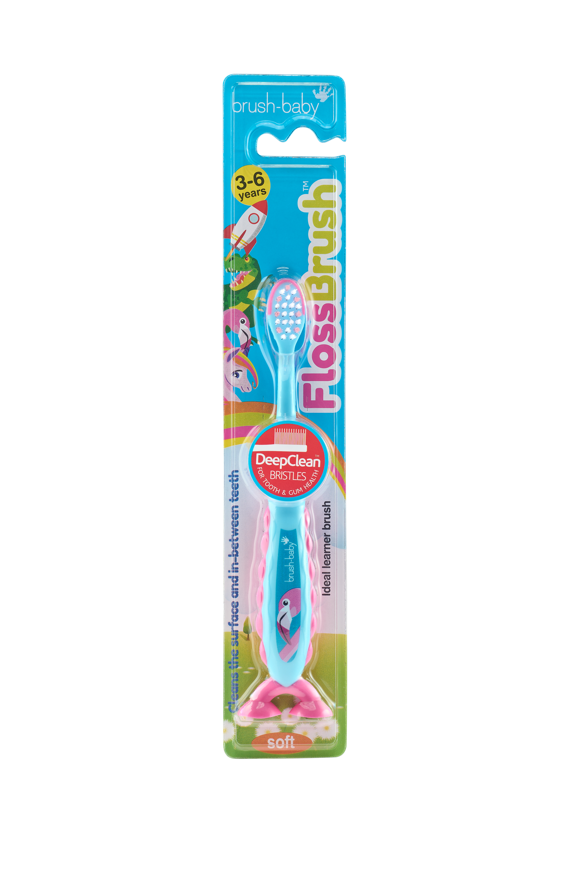 Brush Baby - Щетка зубная детская (3 - 6 лет) FlossBrush (фламинго)