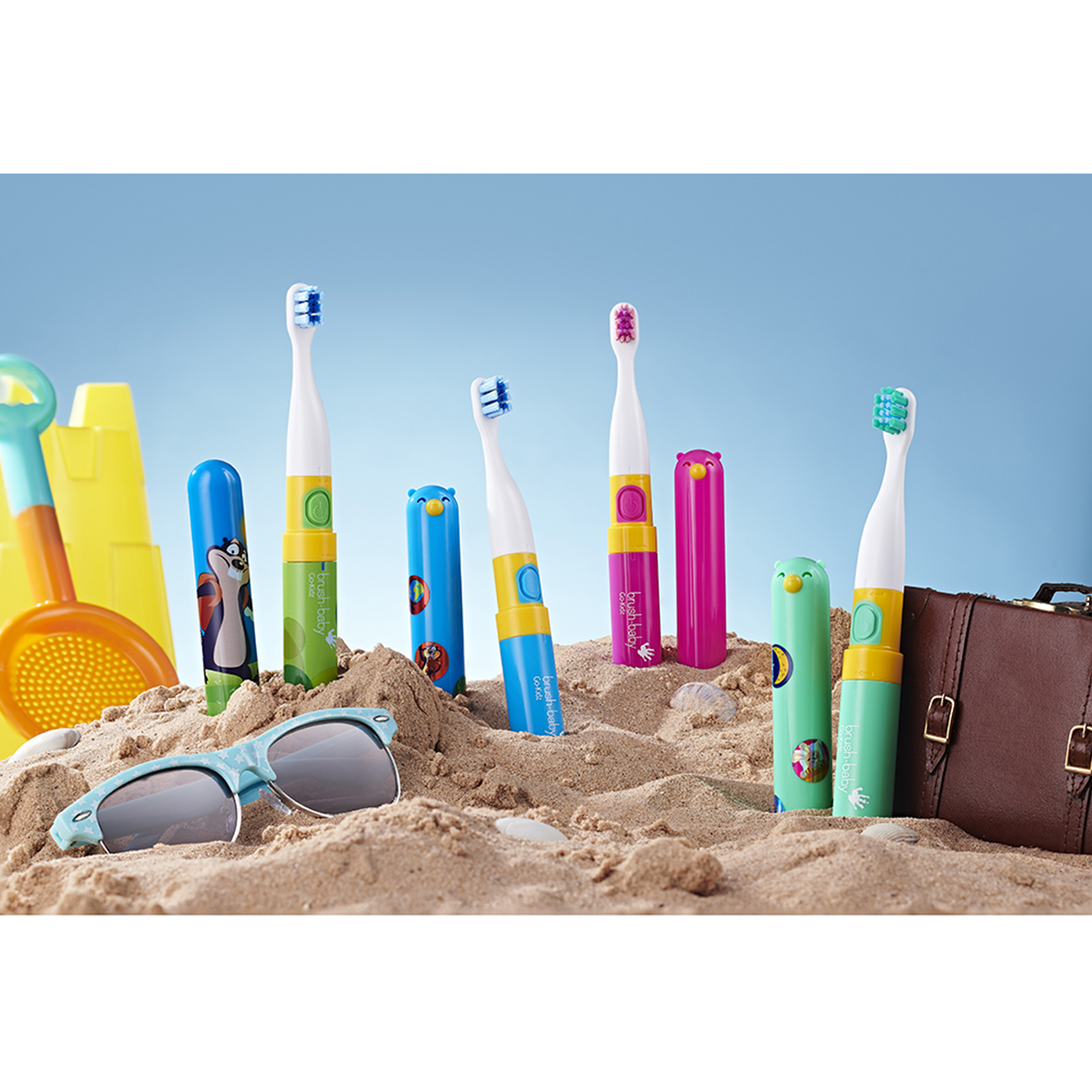 Brush-Baby Go-Kidz Pink детская электрическая зубная щетка (розовая) с наклейками. От 3 лет.