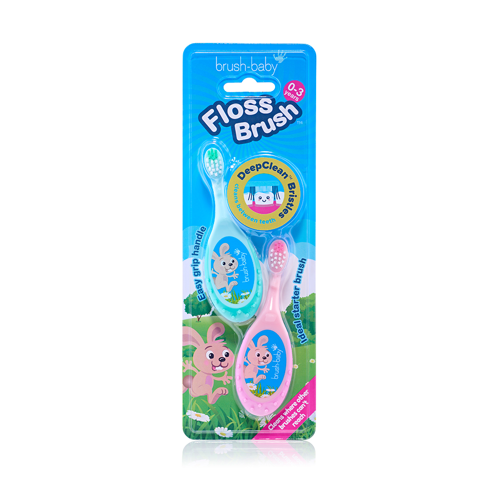 Brush Baby - Щетка зубная детская (0 - 3 лет) FlossBrush (бирюзовая+ розовая), 2 шт/упак