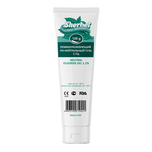 Реминерализующий рН-Нейтральный гель 1.1% Sherbet Neutral Fluoride Gel 1.1%; Вкус Ментоловый Мусс (Mint Mousse); 120 г.