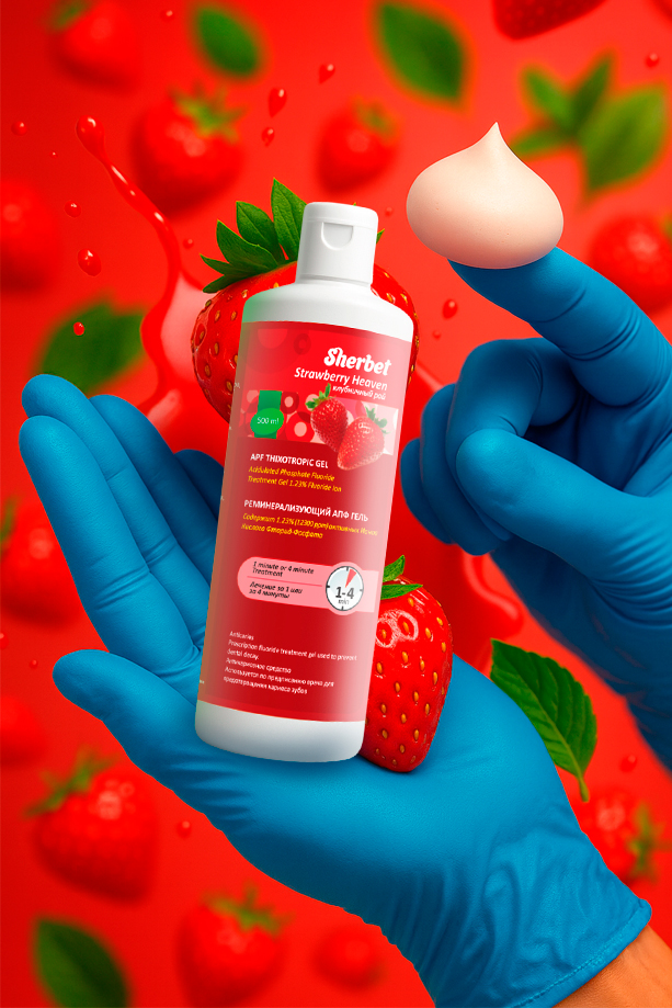 Реминерализующий АПФ гель Sherbet APF Thixotropic Gel; Вкус Клубничный рай (Strawberry Heaven); объем 500 мл