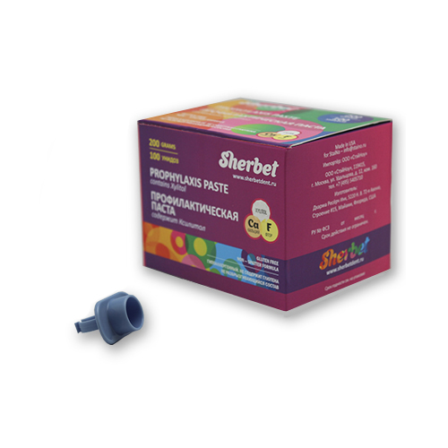 Профилактическая паста Sherbet Prophylaxis paste, вкус Ассорти (Assorted Flavors), зернистость: Средняя (Medium), 100 унидоз (200 г) с кольцом-держателем Prophy Ring