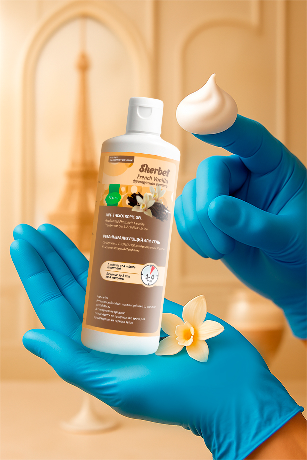 Реминерализующий АПФ гель Sherbet APF Thixotropic Gel; Вкус Французская Ваниль, без красителя (French Vanilla, Dye-Free); объем 500 мл.