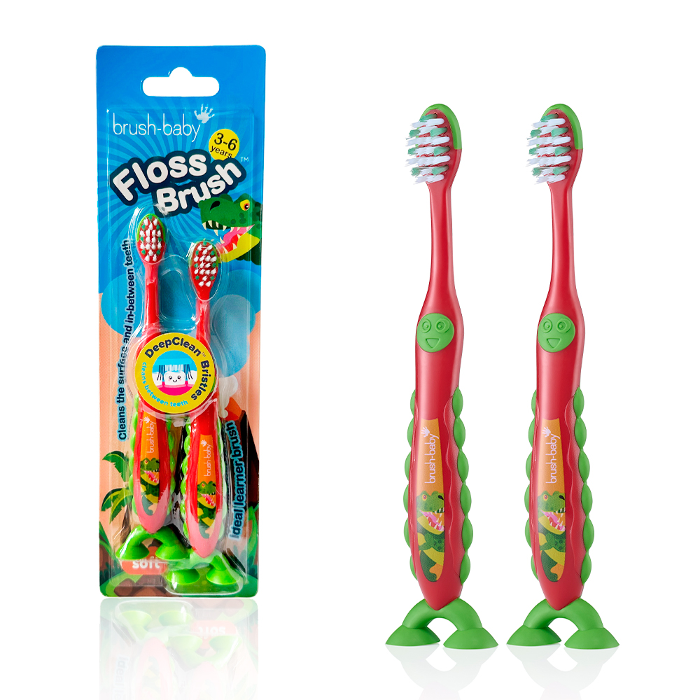 Brush Baby - Щетка зубная детская (3 - 6 лет) FlossBrush (динозавр), 2 шт/ упак.