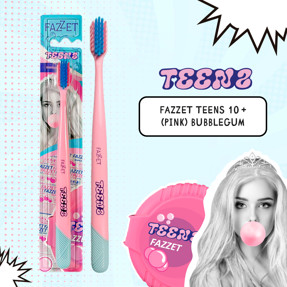 Зубная щетка TEENS т.м. FAZZET для детей до 12 лет, розовая