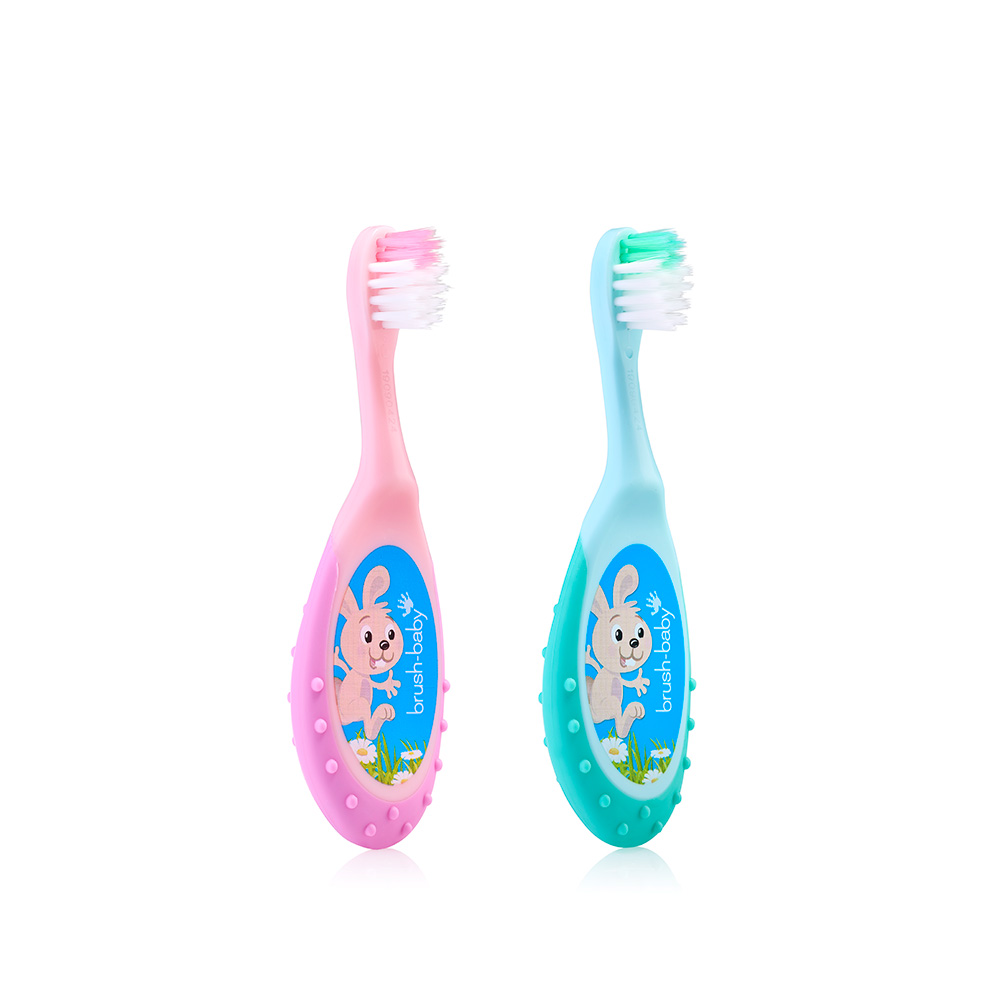Brush Baby - Щетка зубная детская (0 - 3 лет) FlossBrush (бирюзовая+ розовая), 2 шт/упак