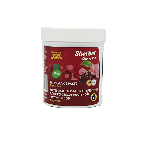 Профилактическая паста - без фтора и без красителя Sherbet Prophylaxis paste - Fluoride-Free & Dye-Free , вкус Вишневый пирог (Cherry Pie), зернистость: Средняя (Medium), 170 г.