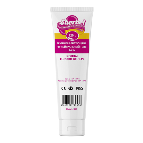 Реминерализующий рН-Нейтральный гель 1.1% Sherbet Neutral Fluoride Gel 1.1%; Вкус Жевательная резинка (Chewing Bubble); 120 г.
