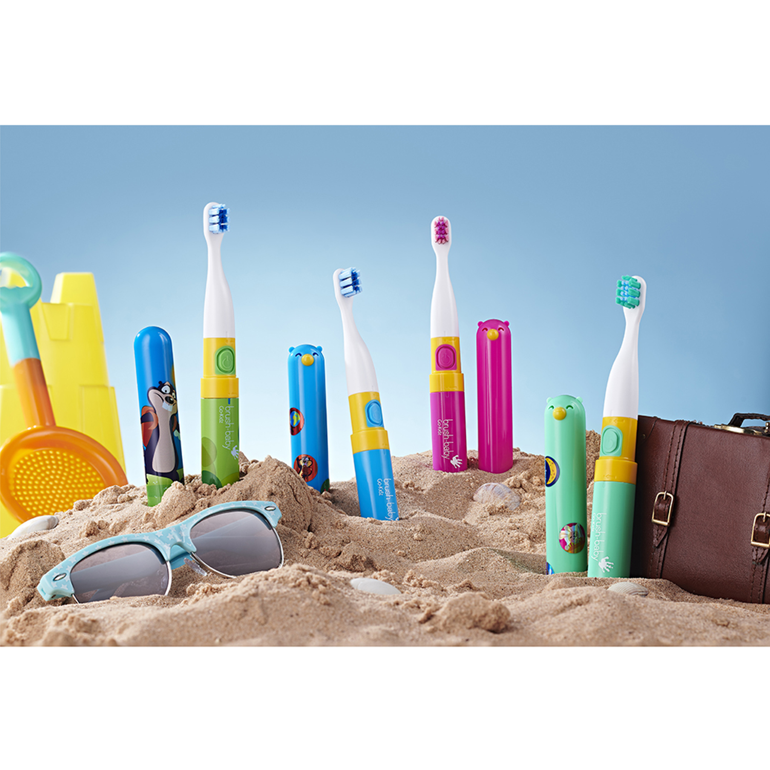 Brush-Baby Go-Kidz Blue детская электрическая зубная щетка с наклейками, от 3 лет, голубая