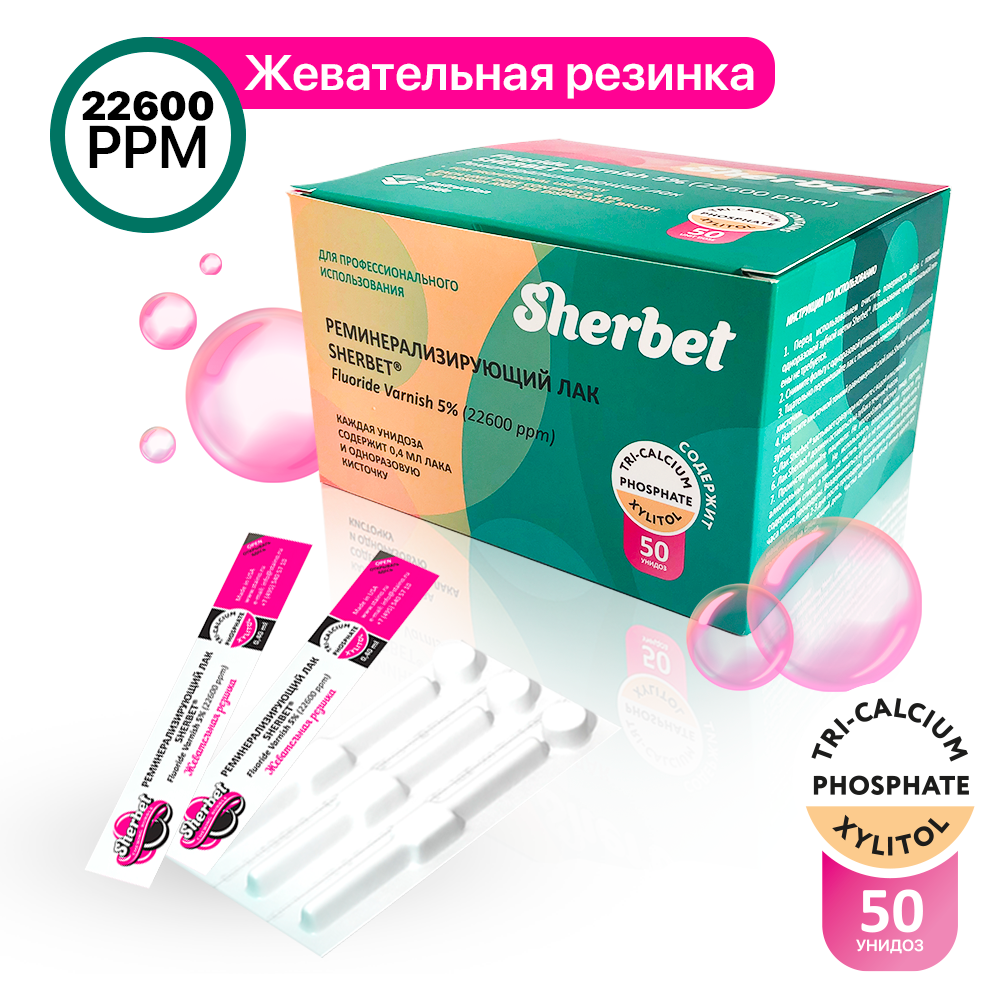 Реминерализующий лак Sherbet Fluoride Varnish 5_, вкус Жевательная резинка_2.png Реминерализующий лак Sherbet Fluoride Varnish 5_, вкус Жевательная резинка_2.png